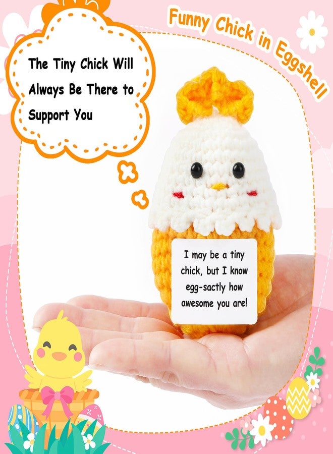 JULEASEL Mini Chicken Easter Basket Essentials Stuffers for Teens Kids Girls Gifts Positive Crochet Animals Emotional Chick in Eggshell Easter Gifts for Friend Sister Daughter - Image 2